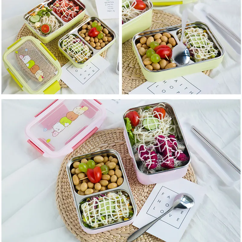 Picnics столовые приборы тепловой контейнер Bento для обеда коробка Портативный прочный нагрев студентов изоляции мультфильм двухслойный