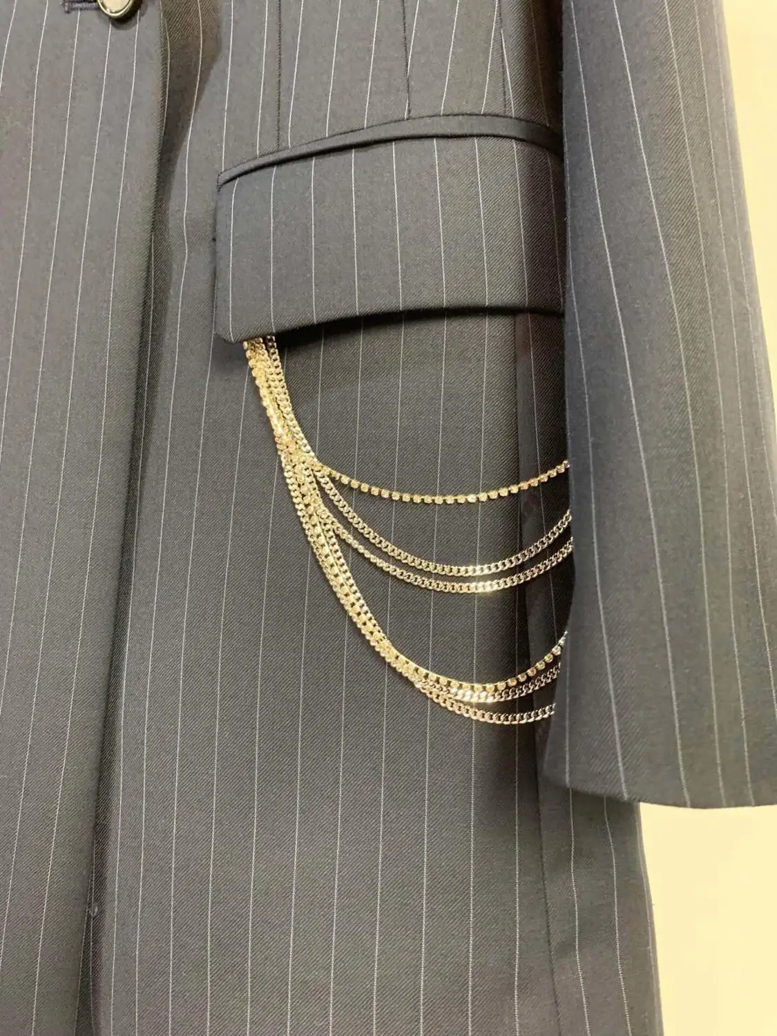2019FW new women striped vintage blazer coat female chains casual jacket outerwear ladies clothes ddxgz2 8.22