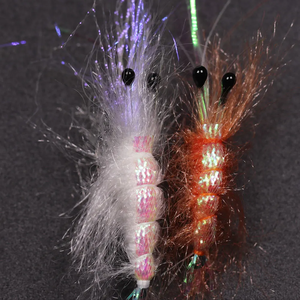 4PCS 6 Orange 1 Pearl Back Flash Shrimp Fly Sinking Artificial