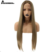 Anogol Natural High Temperature Fiber Long Silky Straight Blonde Ombre Dark Roots Synthetic Lace Front Wig For White Women