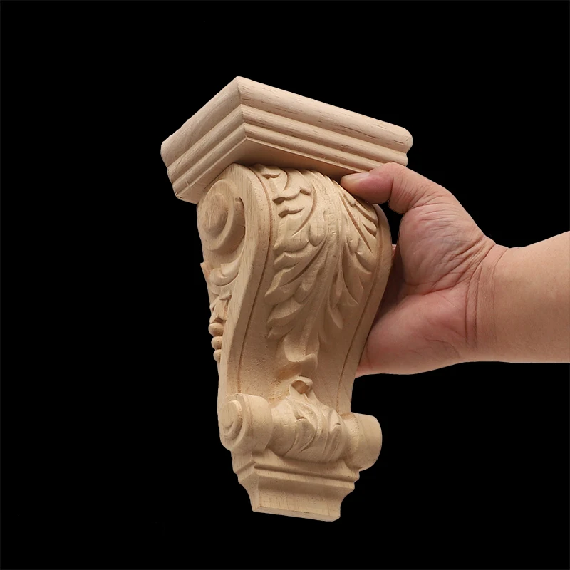 Furniture Wood Carving Appliques Vintage Nautical Decor Cabinet Door Solid Decals Flowers Pattern Carved Wooden Roman Column