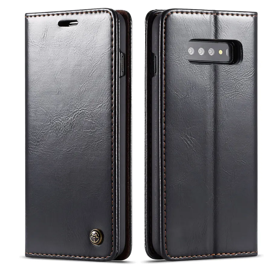 Модный чехол-книжка из искусственной кожи для samsung galaxy S6, S7, S8, S9, S10 plus, чехол с магнитной застежкой для Note8, Note9, чехол - Цвет: Black