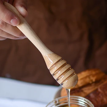

3Pcs Honey Spoons Wood Honey Dipper Sticks Wooden Syrup Dipper Server Drizzler Wooden Honey Spoon for Tea Kitchen Accessories