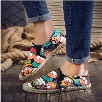 

Men Casual canvas Shoes Flats Heels cartoon Linen Male Espadrille Fisherman Shoes Boys Flats Plimsolls Loafers driving
