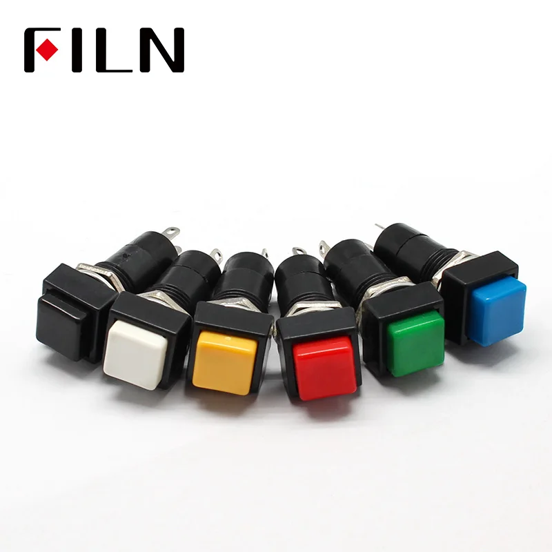 Square Momentary ON OFF Push Button Switch Red Blue Green Yellow White Black SPST Car Dash 12V 12MM PBS-11A PBS-11B