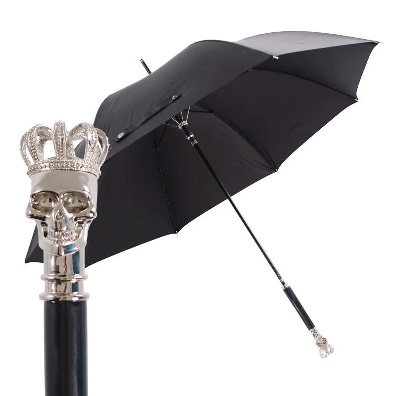 

Heng li Direct Selling Umbrella Small Time Celebrity Style Straight Handle Umbrella Metal Skull Black And White with Pattern All