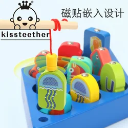 Kissteether juego divertido de pesca de madera 3D, rompecabezas magnético, juguetes educativos para niños, regalos para bebés, pesca magnética