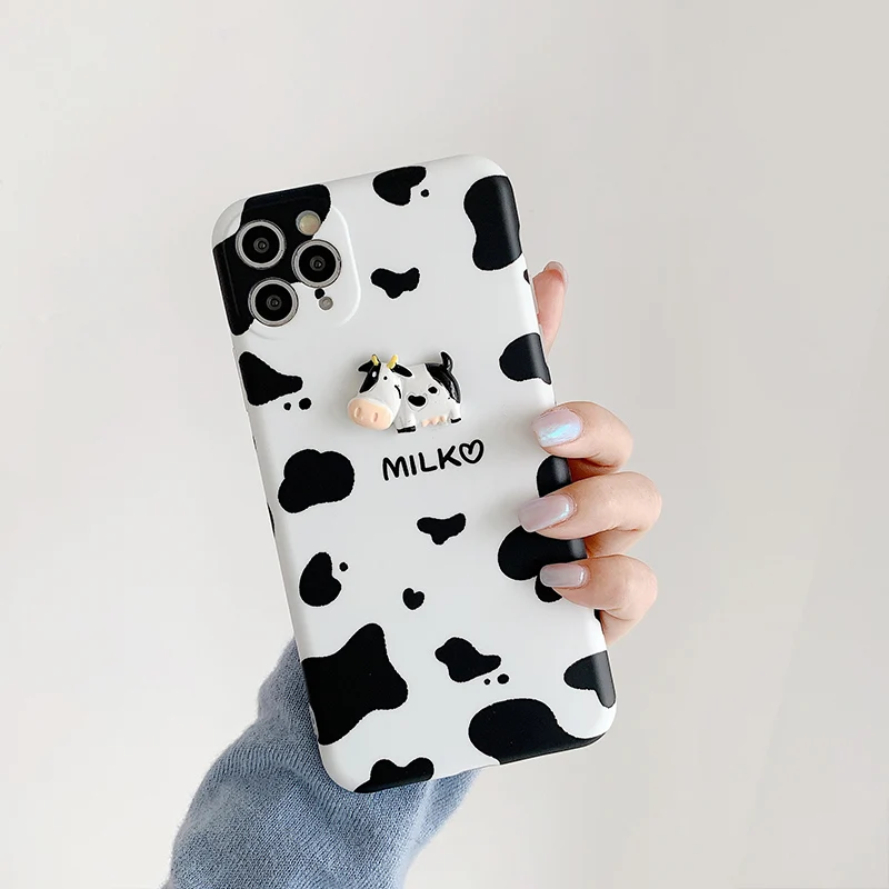 

Cartoon 3D milk cow phone case For iphone 11 11Pro Max X XR XS XS Max for iphone 7 8 Plus Matte silicone TPU case capa