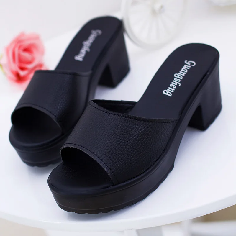 

2018 New Style Ozhouzhan Peep-Toe Slippers Thick with High Heels WOMEN'S Slippers Waterproof Wenzhou WOMEN'S Shoes