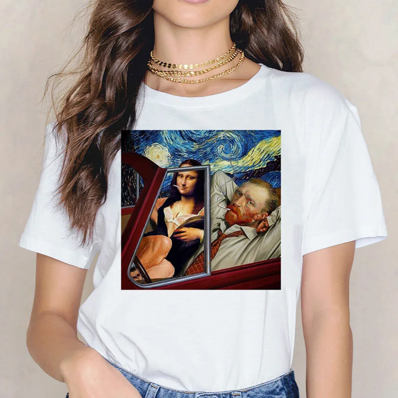 Футболка mona lisa Van Gogh женская футболка в стиле хип хоп с забавным принтом