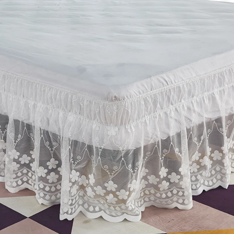 18 Inch Drop Delicate Ruffles Floret Lace Bed Skirt With Strong Elastic Belts Women/Lady/Girls Love mattress cover bedding set bed skirt