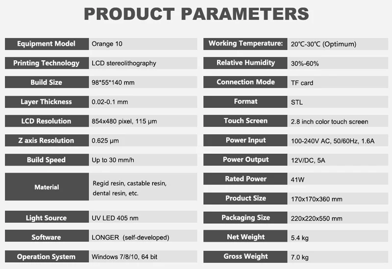 Orange10 405nm lcd УФ-полимерный 3d принтер 98 мм* 55 мм* 140 мм размер печати Поддержка офлайн печати с 2,8 дюймовым сенсорным экраном