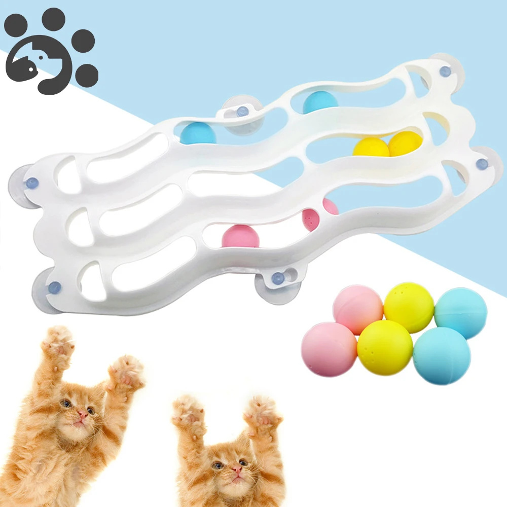 3 Floors Cat Toy Ball for Cats Windows Plastic Cat Scratcher Toy With