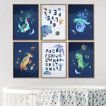 

Dinosaur Planet Universe 26 Alphanumeric Wall Art Canvas Painting Nordic Posters And Prints Wall Pictures Baby Kids Room Decor