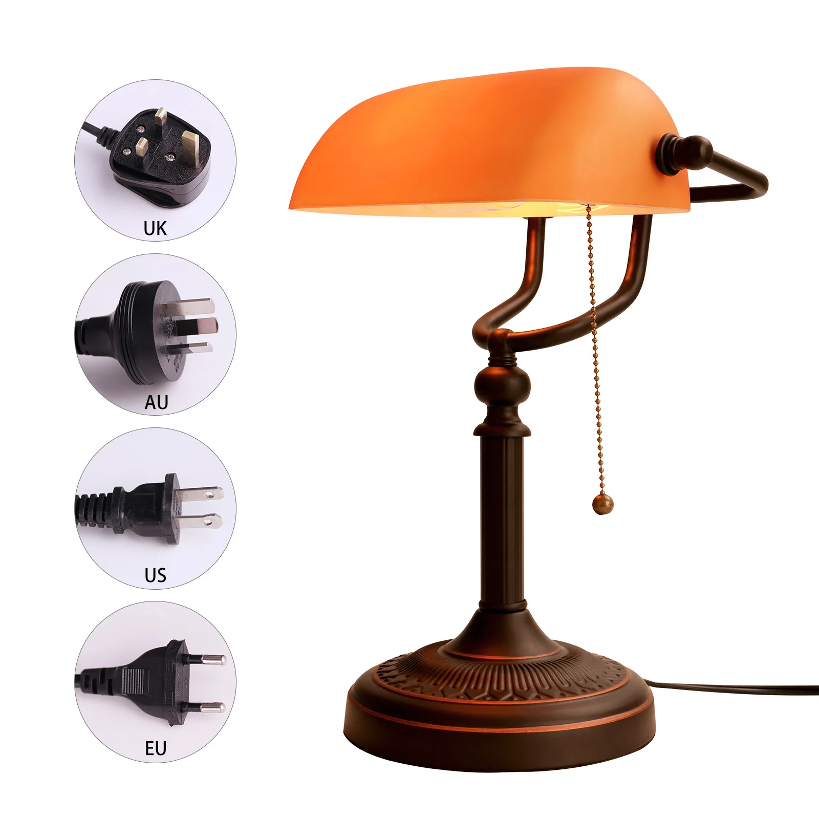 Modern vintage matted orange glass table lamp with zipper switch plug banker desk lamp for living room bedroom bedside office