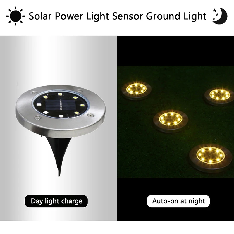 8 Светодиодный светильник на солнечной батарее, садовый наземный светильник, светильник на солнечной энергии, водонепроницаемый светильник для улицы, садовый пейзаж, настил для двора, светильник для газона
