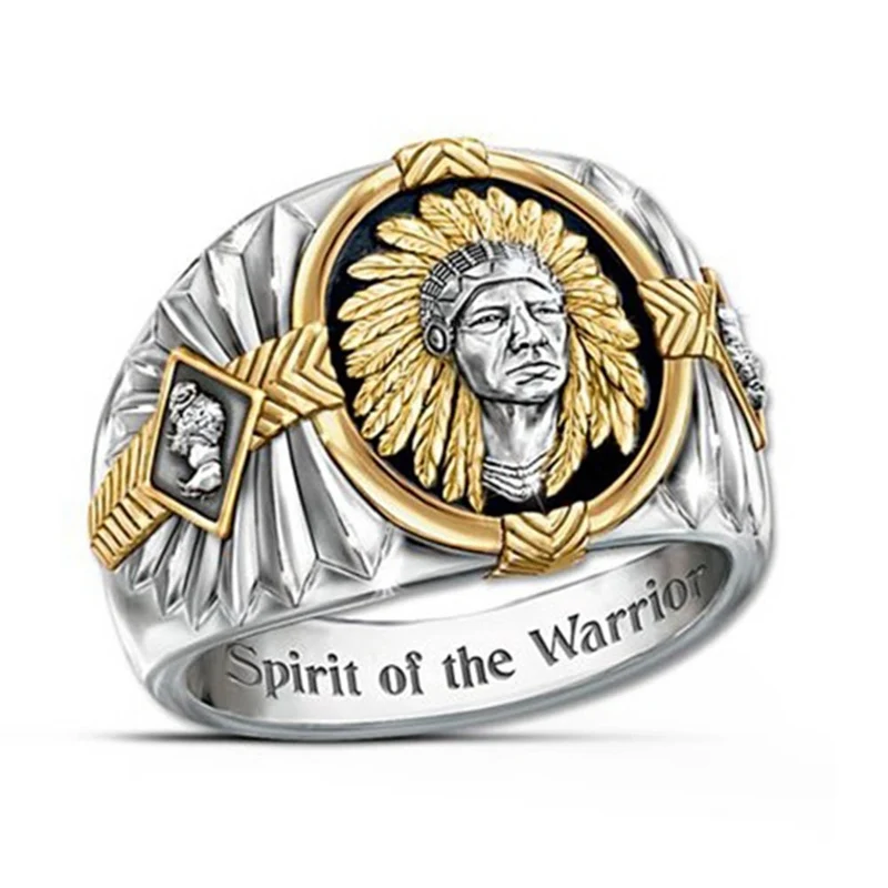 Indian Totem Ring SPIRIT OF THE WARRIOR Inscribed To Viking Warrior Gold Silver Rings Jewelry Man Gift Size 7-12