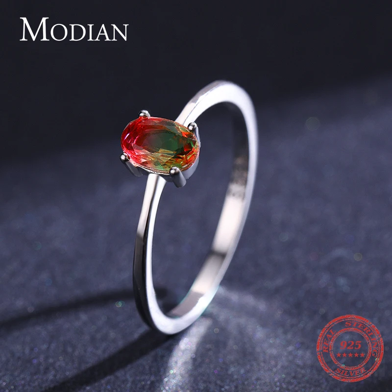 Modian 925 Sterling Silver Colorful Watermelon Tourmaline Rings for Women Fashion Finger Band Fine Jewelry Korean Style Anel