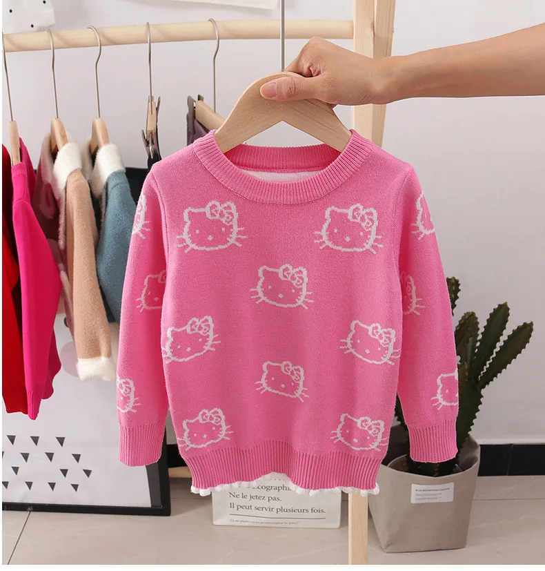 Hello kitty/Детские свитера для девочек; сезон осень-зима; детская одежда; свитер для мальчиков; пуловер с длинными рукавами и круглым вырезом; детская блузка