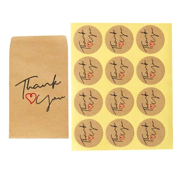 

50pcs Thank you Paper Envelope with Stickers Kraft Mini Gift Envelope for Party Invitation DIY Scrapbooking Stationery Envelope