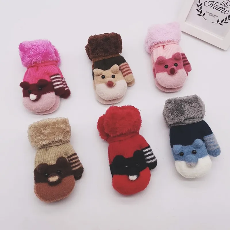 

6Toddler Baby Thicken Gloves 4-7T Girls Boys Full Finger Winter Warm Knitted Mittens Cartoon Pattern Gloves