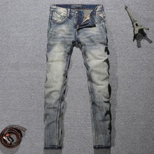 Итальянский Стиль модные Для мужчин джинсы Винтаж Slim Fit Эластичные Классические джинсы Для мужчин джинсовые штаны Высокое качество основные дизайнерские джинсы Homme