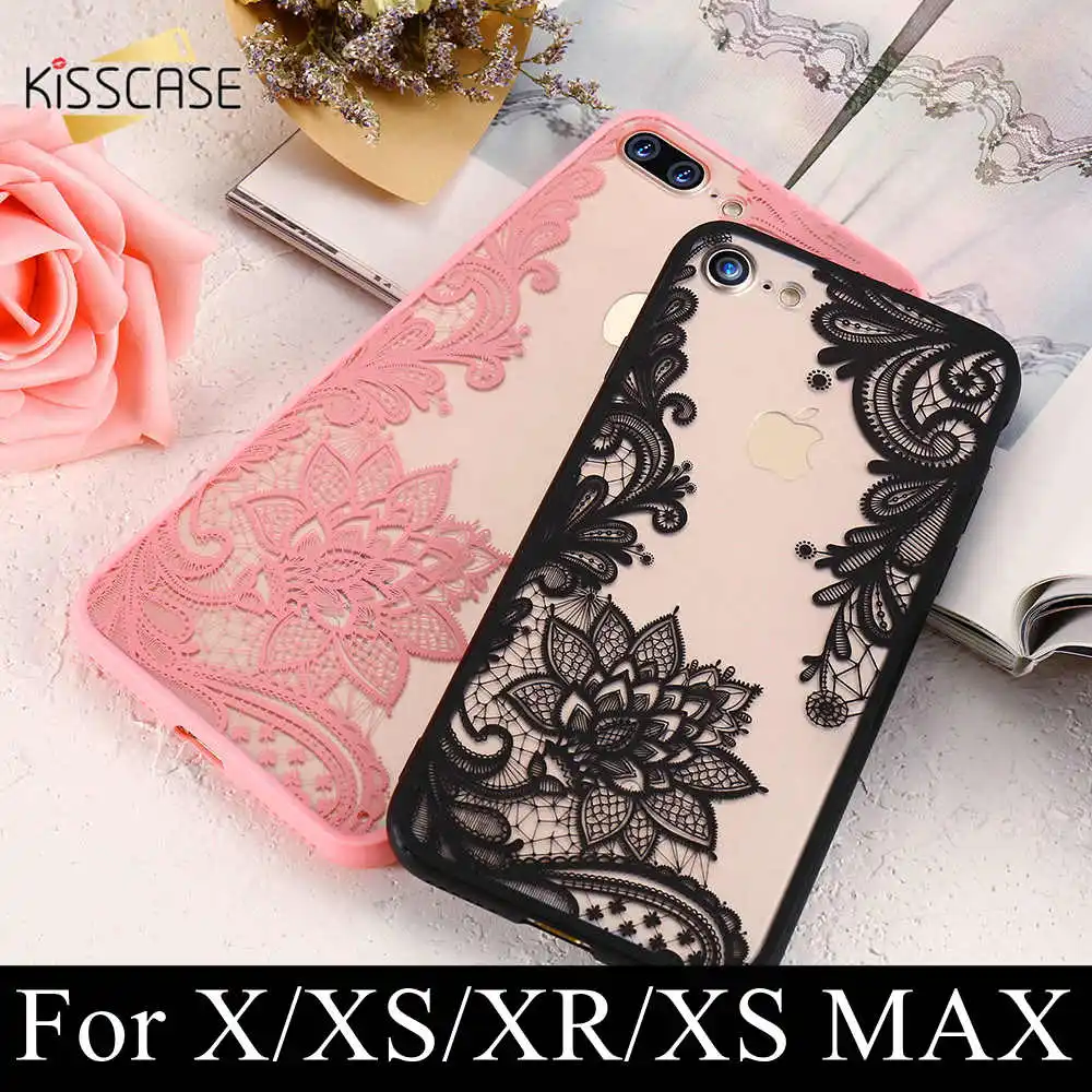 Чехол KISS кружевной чехол для iPhone XR X XS MAX с цветочным рисунком телефона мягкий ТПУ s