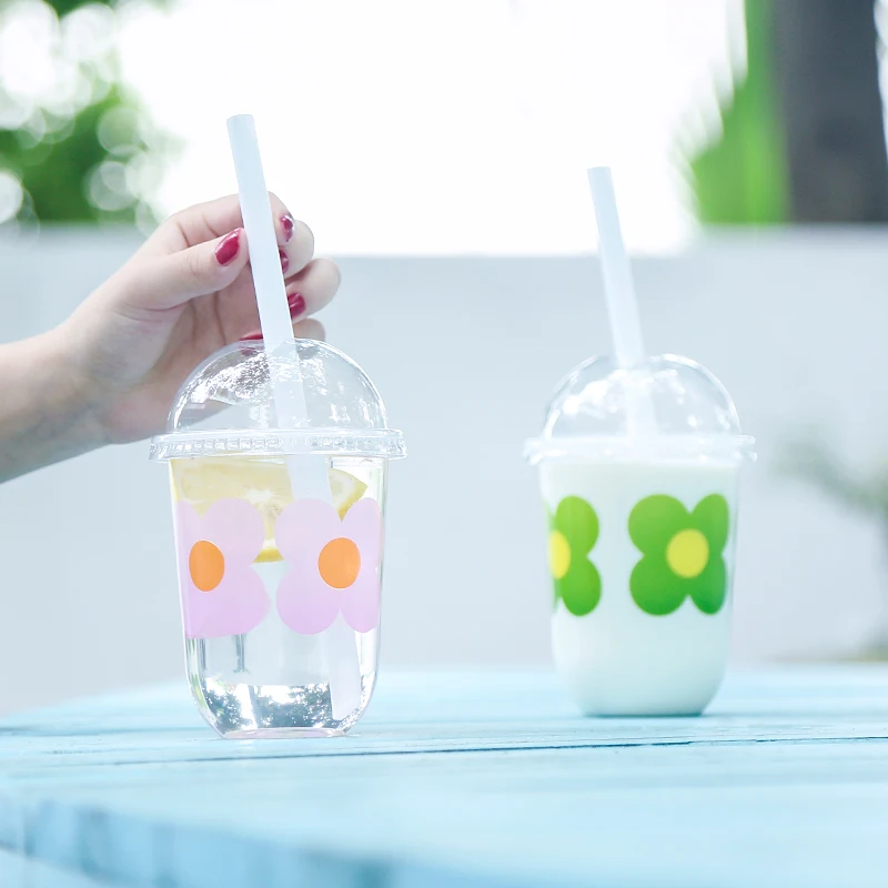 

50pcs Transparent disposable coffee cup U shape 500ml 360ml cold drink soy milk tea juice plastic cups takeaway with covers