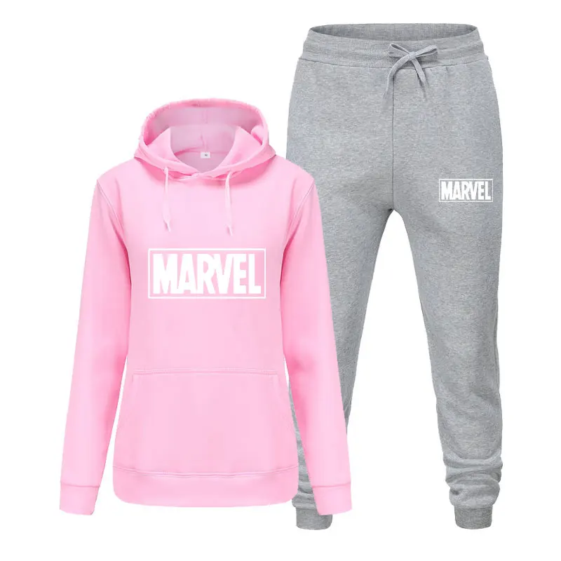 Женский спортивный костюм, зимняя флисовая куртка с капюшоном и принтом Marvel+ штаны, Толстовка для девочек, комплект из 2 предметов, толстовки, спортивный костюм, куртка - Цвет: pink