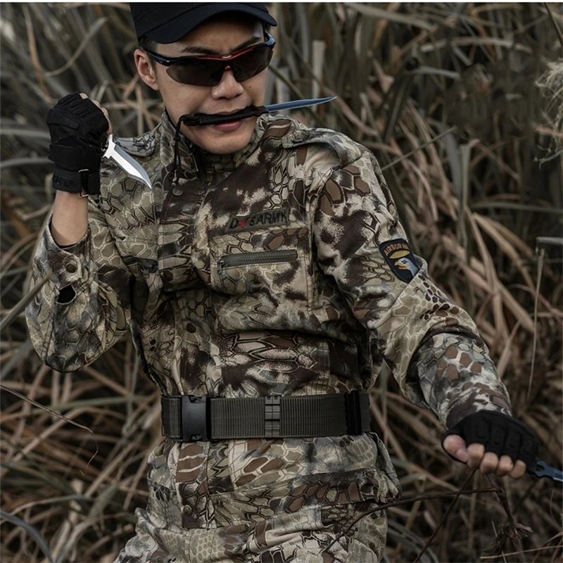Camouflage set4 Men Army Tactical Combat Clothes Military Uniform Militar Soldier Special Forces Camouflage Uniforms Outdoor Work Wear Set - Color: Camouflage set4