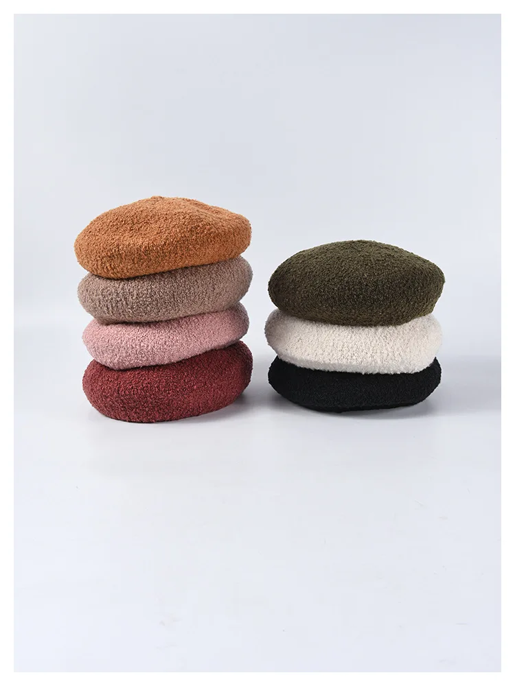 7 цветов, новые модные шерстяные рулонные береты для женщин, теплые плоские шапки, Женские французские шапки, розовая черная шапка грибовидной формы, корейский стиль