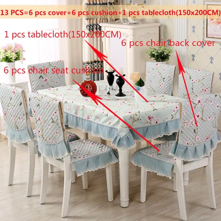 Pink 13pcs-150x200 9/12/13 шт./компл. вышивка Скатерти на элегантном толстом скатерть Пылезащитная крышка стола для Украшения для обеденной ткань Подушка на стул - Цвет: Pink 13pcs-150x200