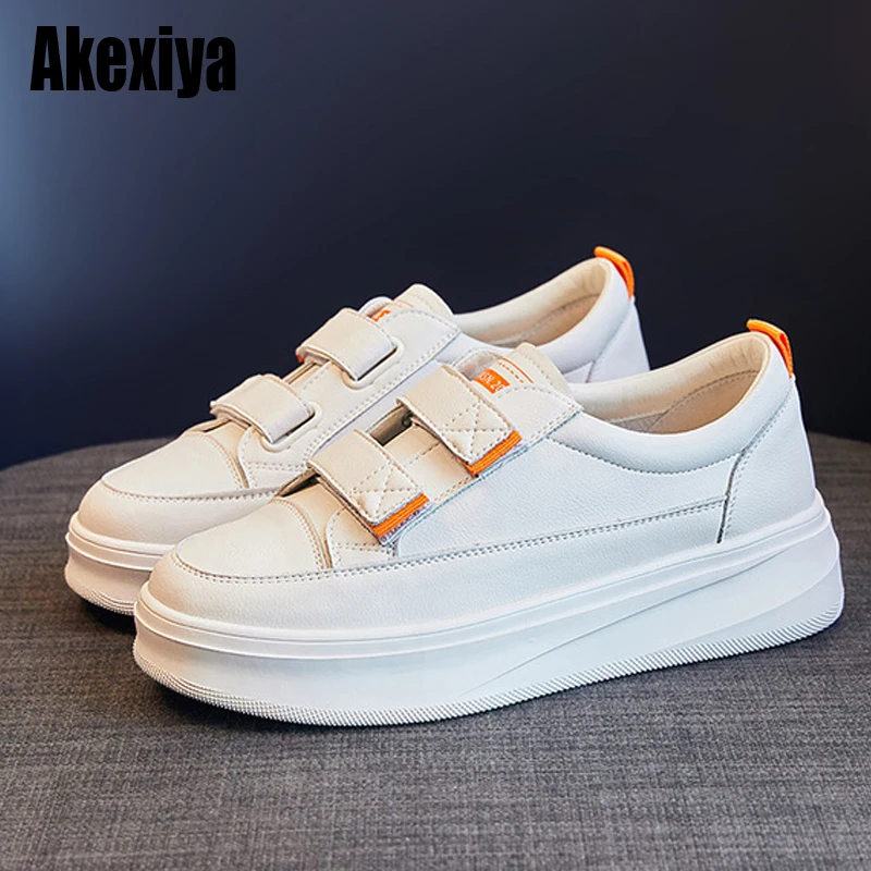 

Genuine Leather Women Platform Sneakers Spring Little White Shoes Ladies Thick Bottom Vulcanized Shoes BC1303