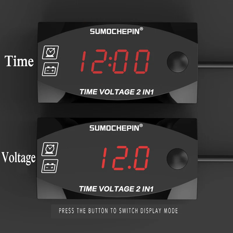 Водонепроницаемый дисплей цифровой светодиодный высокоточный электронный часы вольтметр датчик времени напряжение 2 в 1 панель мотоцикла метр