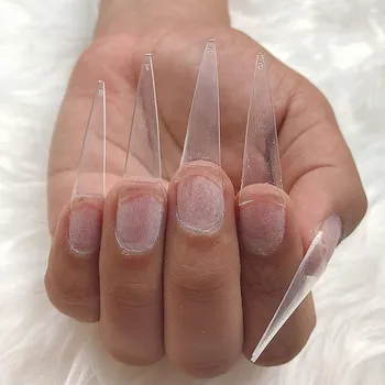 

Nails 500PCS Lavish Long Clear Stiletto Nail Tips For Acrylic Nails Acrylic Gel Salon Half Cover Tip Nails