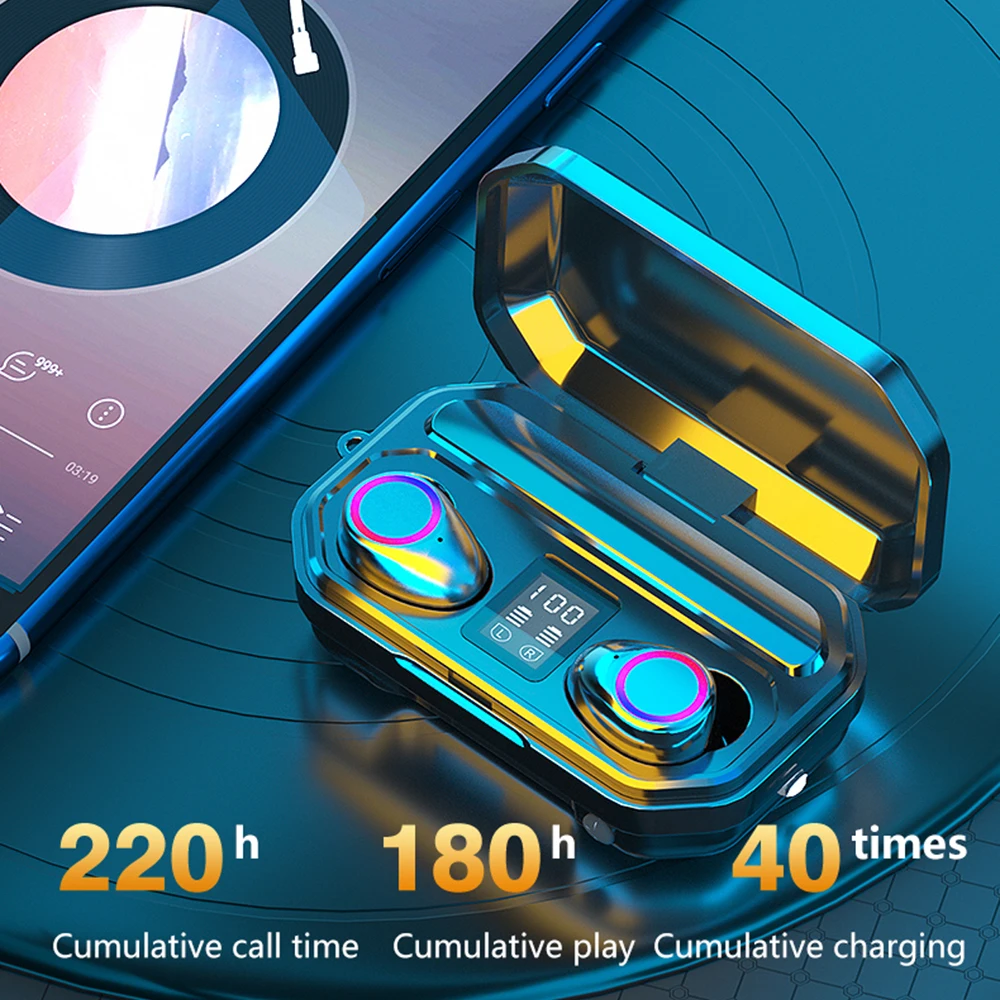 TWS Bluetooth 5 0 Wireless Headset 9D Surround Stereo Earphone CVC 8 0 Noise Cancel 2000mA Box With LED Flashlight