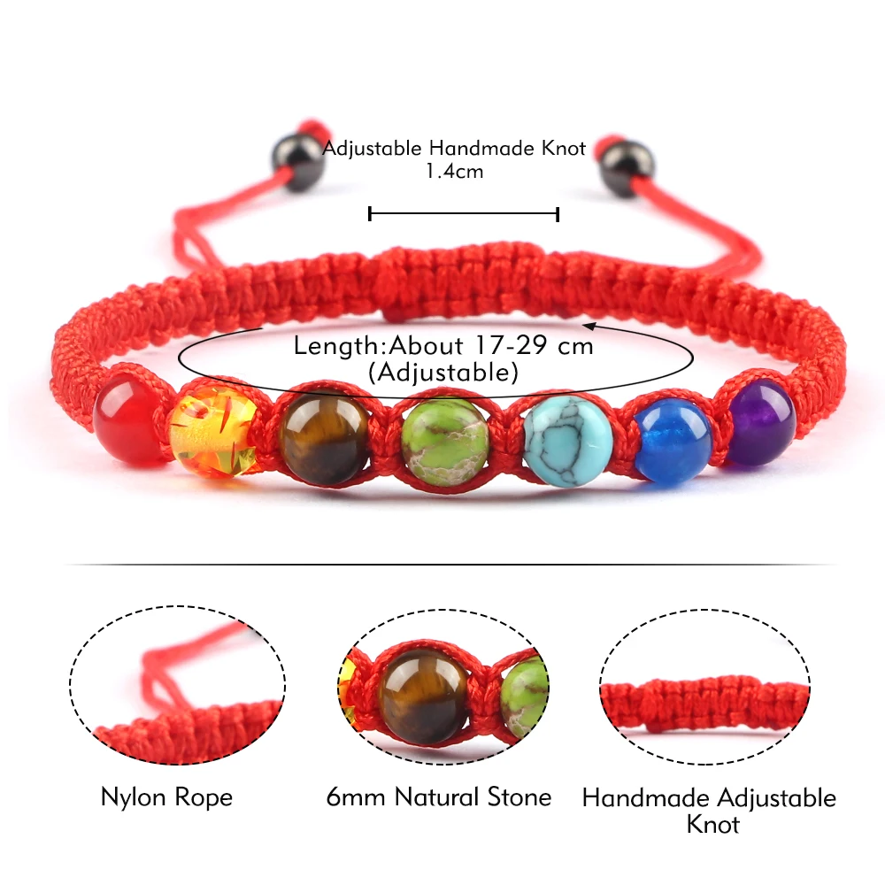 Handmade 7 Chakra Perlen Armband 6mm Natürliche Stein String Geflochtene Yoga Reiki Healing Balance Armbänder & Armreifen Meditation Geschenk