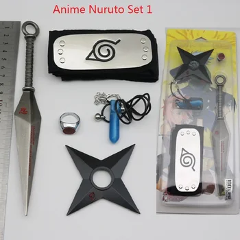 

Anime Naruto Kunai Uchiha Itachi Shuriken Uchiha Itachi Ring Uchiha Sasuke Headband Necklace Set Anime Five-Piece Set plus size