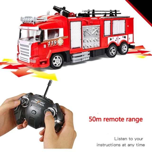 Big High Simulation RC Fire Truck Multi-Function 2.4G Remote Control Auto Water Spray Ambulance Car With Light Sound Effect GiftRed