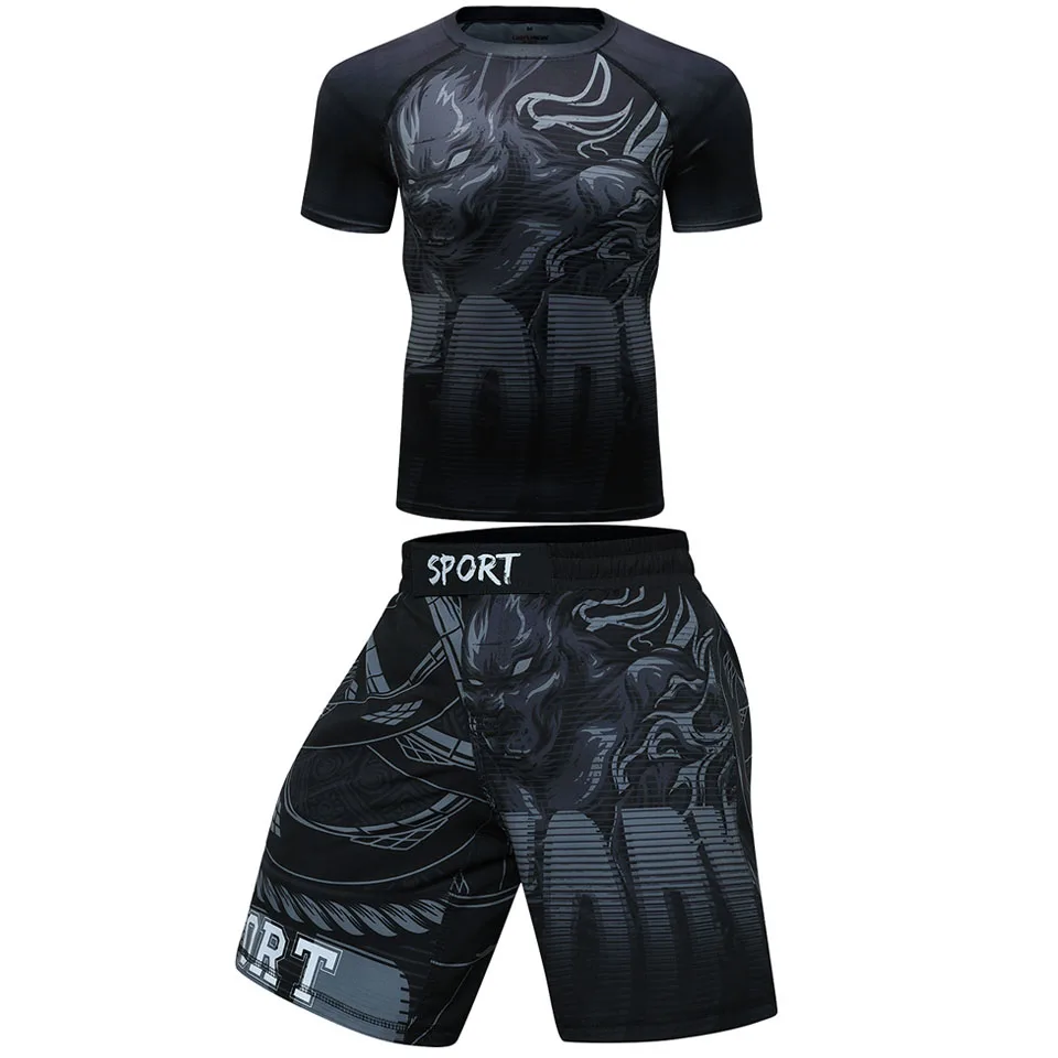 Футболки MMA BJJ GI Rashguard + Шорты Муай Тай одежда для тренировок костюм бокса