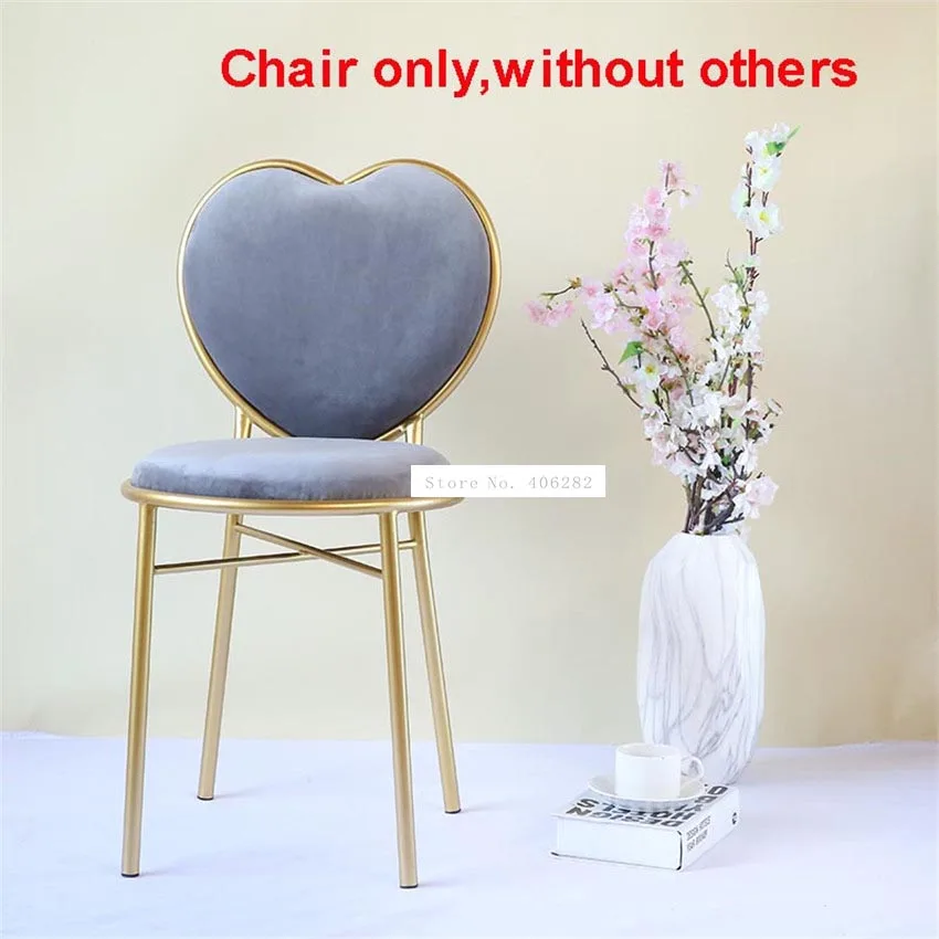 Love Heart Shape Backrest Flannelette Soft Seat Metal Iron Art Leisure Chair Modern Fashion Nordic Minimalist Coffee Cafe Chair
