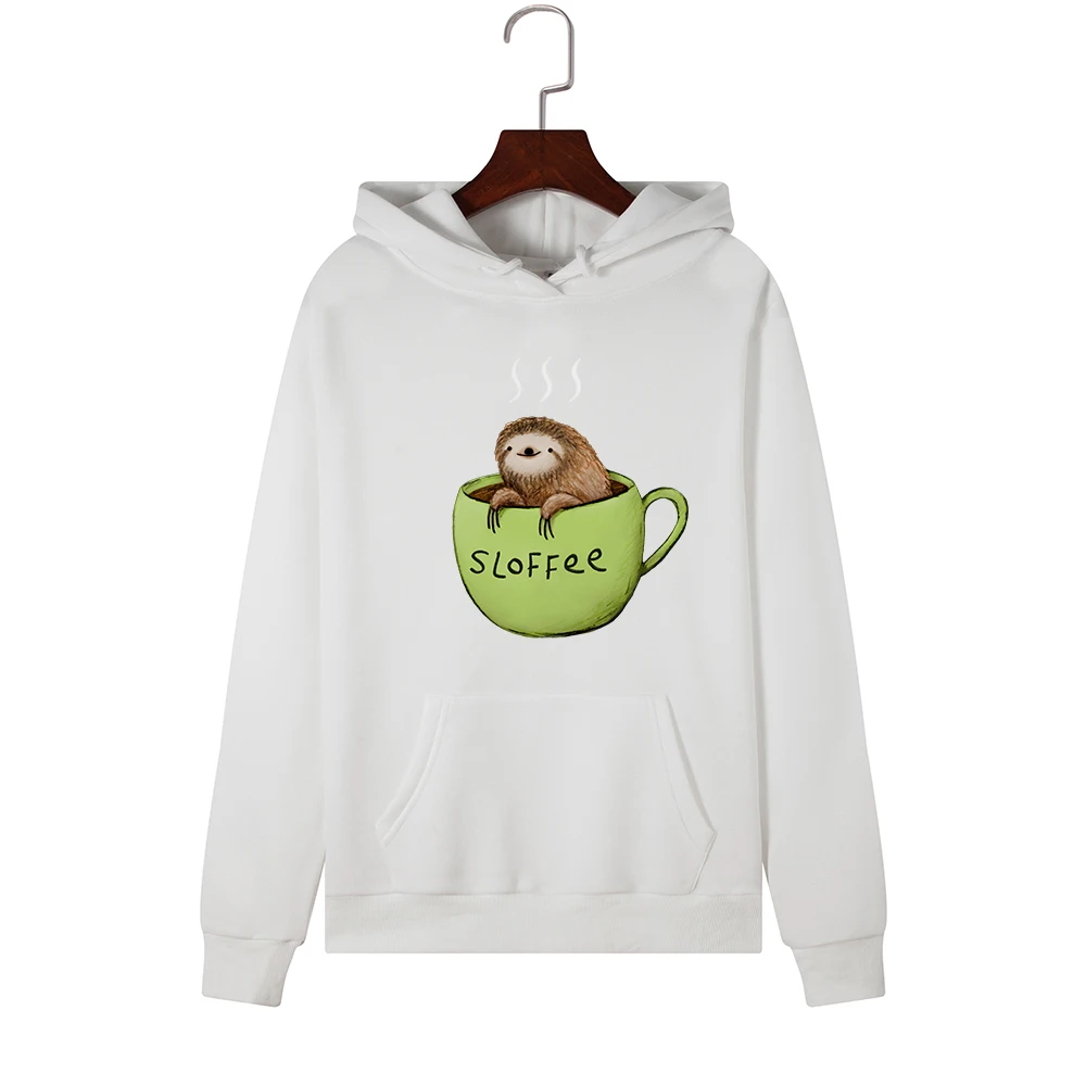  Women Hoodies Sweatshirts Hooded Sweatshirt Cozy Animal Sloth Coffee Cup Print Autumn Winter Pullov