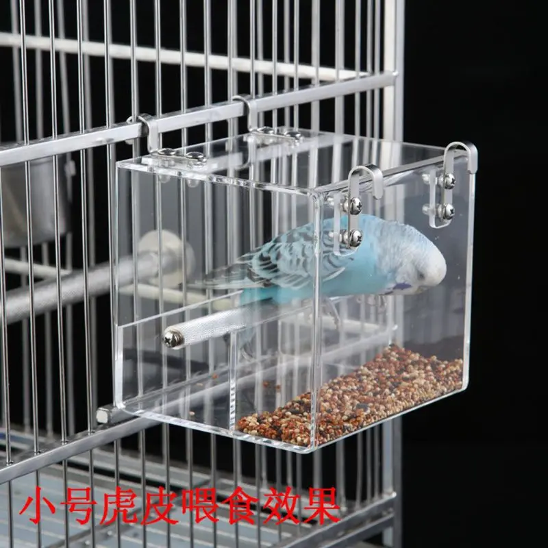 Transparent Acrylic Bird Parrot Feeder Hanging Tray Box Perch Stand Cage Tools