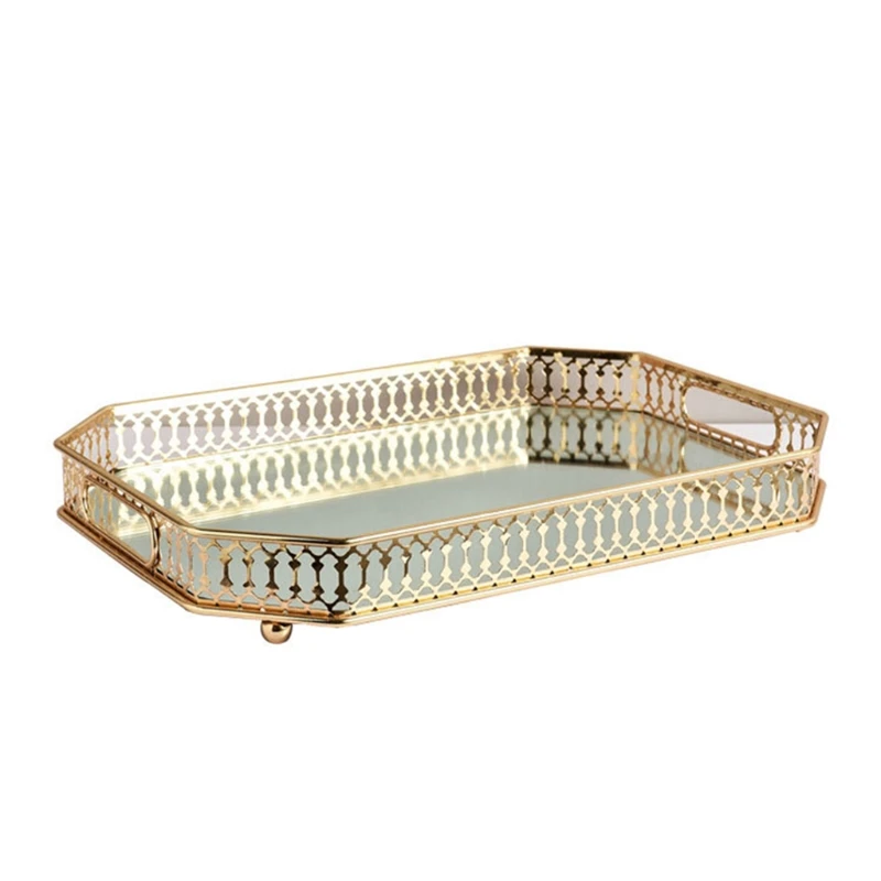 

Vanity Tray, Decorative Tray with Square Metal and Mirrored Base for Countertop