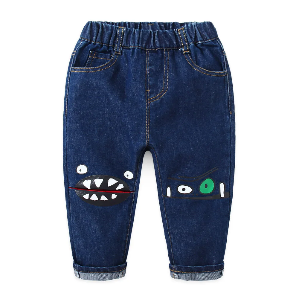 BOY'S Denim Trousers Spring And Autumn New Style Korean-style Fashion Little Devil Cartoon Printed Children Pants