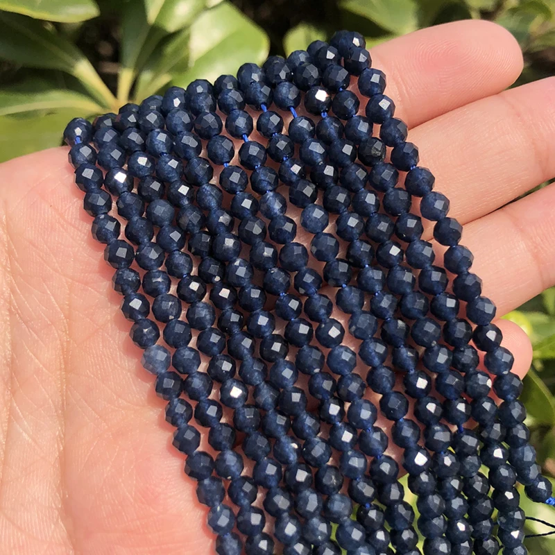 Sapphire Beads Natural Blue Sapphire Round Faceted Loose Spacer Tiny Beads 15inch 2/3/4mm For Jewelry Making