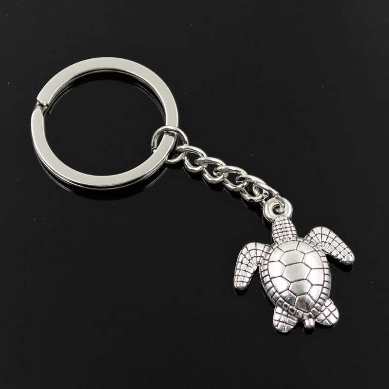 

new fashion men 30mm keychain DIY metal holder chain vintage tortoise turtle sea 26x23mm silver pendant Gift