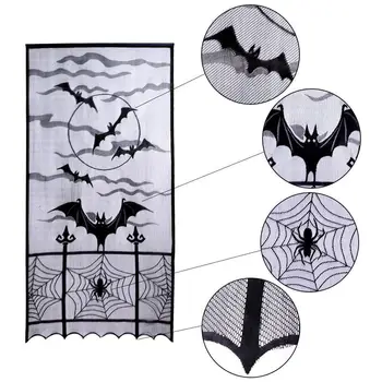 

213x101cm Spooky Halloween Decor Lace Bat Cobweb Door Window Curtain Drape Cloth Cover Halloween Party Supplies