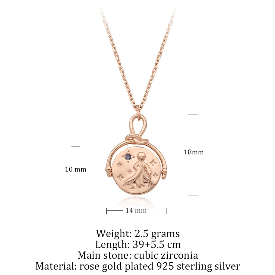 Rose Gold Coin Herwish, Маленький принц, ожерелье с подвеской, 925 пробы, серебряное, блестящее, с рисунком циркония, розовое звено, цепочка, ожерелье, Женские Ювелирные изделия - Окраска металла: Rose Gold Coin