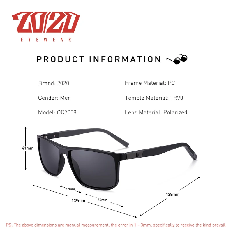 Koop 20 20 Ontwerp Gepolariseerde Tr90 Zonnebril Veerscharnier Tempel UV400 Lens Brillen Voor Man Vrouw Zonnebril oculos gafas OC7008